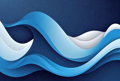 The primary subject of the image is a blue wave, which is the main object, scene, or focus of the image. The setting or background is a dark blue surface, which provides a contrasting backdrop for the wave. The visual style of the image is digital art, as it is a computer-generated representation of a wave. The dominant colors in the image are blue and white, creating a calm and serene atmosphere.