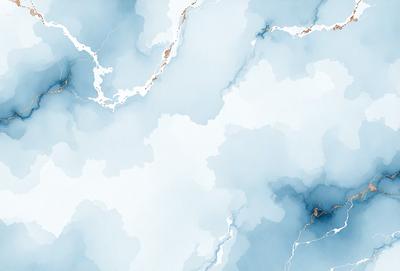 The primary subject of the image is a blue and white cloudy sky. The setting is a cloudy sky with a few white clouds scattered throughout. The visual style is a digital art or illustration, creating a sense of depth and texture in the cloudy sky. The colors and mood are predominantly blue and white, giving the scene a calm and serene atmosphere.