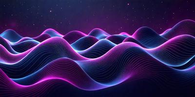 The primary subject of the image is a purple and blue wave pattern, which is the main object, scene, or focus of the image. The setting or background is a dark, star-filled sky, which adds to the overall atmosphere of the image. The visual style of the image is a digital art or illustration, as it is a pattern or texture that is digitally created. The dominant colors of the image are purple and blue, which contribute to the overall mood of the image.