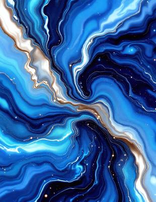 The primary subject of the image is a blue and white swirling pattern, which appears to be a digital art or illustration. The setting is a dark blue background, creating a contrasting effect with the swirling pattern. The visual style suggests that the image is a creative and artistic representation of a celestial or abstract concept. The dominant colors are blue and white, giving the image a calming and serene atmosphere.