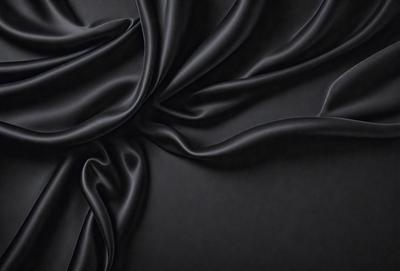 The primary subject of the image is a close-up of a black fabric, possibly a piece of silk or velvet. The setting is a dark background, which emphasizes the fabric's texture and color. The visual style appears to be a photo, as the fabric is captured in detail. The colors and mood of the image are predominantly dark, with the black fabric being the main focus.