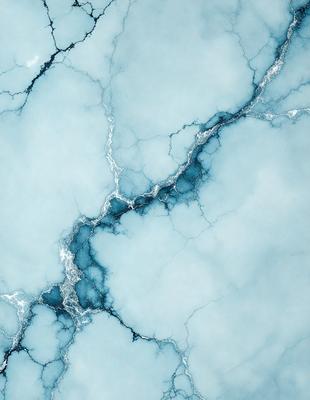 The primary subject of the image is a blue and white marble-like surface with a cracked and textured appearance. The setting is a blue sky, and the visual style is a close-up of the marble surface. The colors and mood of the image are predominantly blue and white, creating a serene and calming atmosphere.