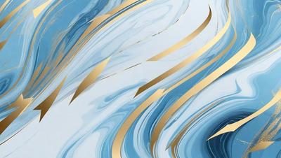 The primary subject of the image is a blue and gold swirl pattern. The setting is a white background, and the visual style appears to be a digital art or illustration. The dominant colors are blue and gold, creating a sense of movement and elegance.