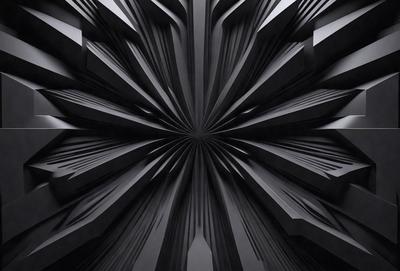 The primary subject of the image is a black and white photo of a large, intricate, and complex pattern. The pattern is composed of multiple layers and shapes, creating a visually striking and detailed design. The setting or background of the image is a black and white background, which further emphasizes the contrast and intricacy of the pattern. The visual style of the image is a close-up of the pattern, showcasing its complexity and detail. The colors and mood of the image are predominantly black and white, giving