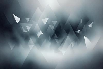 The primary subject of the image is a cloudy sky with a pattern of triangles. The setting is a dark, cloudy environment, and the visual style appears to be a digital art or illustration. The dominant colors are grays and blacks, creating a moody atmosphere.