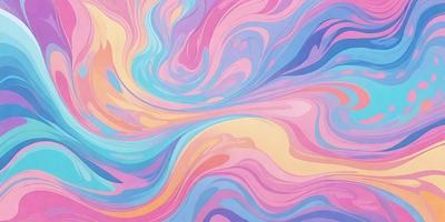 The primary subject of the image is a colorful, swirling pattern that resembles a painting or a digital artwork. The setting is a wall, and the visual style appears to be a combination of photo and digital art. The dominant colors in the image are pink, blue, and yellow, creating a vibrant and lively atmosphere.