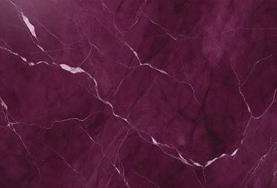 The primary subject of the image is a purple marble wall with a pattern of white veins. The setting is a room with a purple marble floor. The visual style is a close-up of the marble wall, showcasing its unique texture and design. The colors and mood of the image are predominantly purple, creating a sense of luxury and elegance.