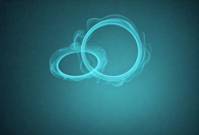 The primary subject of the image is a pair of rings, which are the main objects in the scene. The setting is a blue background, which creates a contrasting and visually appealing environment. The visual style of the image is a combination of digital art and illustration, as the rings are depicted in a creative and artistic manner. The dominant colors in the image are blue and white, which contribute to a calm and serene atmosphere.