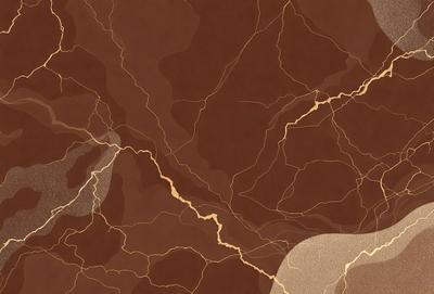 The primary subject of the image is a close-up of a brown, textured surface, possibly a wall or a piece of art. The setting appears to be a room with a brown color scheme. The visual style of the image is a combination of photo and digital art, creating a unique and intriguing appearance. The dominant colors in the image are brown and beige, giving the scene a warm and earthy atmosphere.