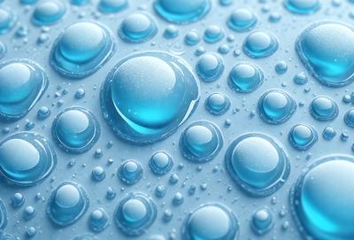 The primary subject of the image is a close-up of a blue, bubbly surface, possibly a water surface or a blue foam. The setting is a blue background, which adds to the overall visual style. The image is a digital art or illustration, showcasing the bubbles and the blue color. The colors and mood of the image are predominantly blue, creating a calm and serene atmosphere.