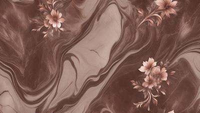 The primary subject of the image is a marble-like surface with a brown and pink color scheme. The setting is a patterned wallpaper with a brown and pink color palette. The visual style is a combination of a photo and a digital art, illustration, or drawing. The colors and mood of the image are warm and inviting, with the brown and pink tones creating a cozy and comfortable atmosphere.