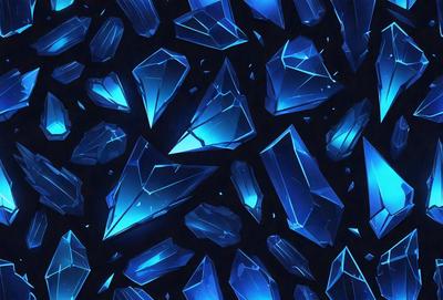 The primary subject of the image is a pattern of blue crystals, which are arranged in a visually appealing manner. The setting is a dark background, which contrasts with the bright blue crystals. The visual style is a digital art or illustration, as the crystals are depicted in a detailed and intricate manner. The colors and mood of the image are predominantly blue, creating a sense of calmness and tranquility.
