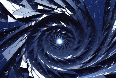 The primary subject of the image is a spiral pattern, which is the main object, scene, or focus of the image. The spiral pattern is set against a blue background, giving it a vibrant and dynamic appearance. The visual style of the image is a combination of photo and digital art, creating a unique and intriguing visual effect. The colors and mood of the image are predominantly blue, which adds to the overall atmosphere and gives the spiral pattern a sense of depth and movement.