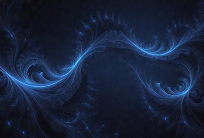 The primary subject of the image is a blue, swirling, and flowing pattern. The setting is a dark blue background, which creates a contrasting and dramatic effect. The visual style is a combination of digital art and illustration, as the swirling pattern appears to be a digital creation. The colors and mood of the image are predominantly dark and moody, with the blue hue adding a sense of depth and mystery to the scene.