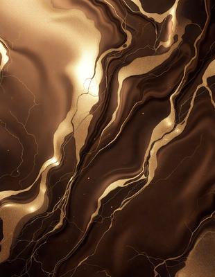 The primary subject of the image is a close-up of a marble-like surface with a gold and brown color scheme. The setting is a patterned wall, and the visual style appears to be a combination of a photo and digital art. The colors and mood of the image are warm and inviting, with the gold and brown tones creating a sense of luxury and sophistication.