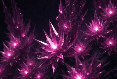The primary subject of the image is a group of purple flowers with pink petals. The flowers are arranged in a visually appealing manner, creating a sense of beauty and harmony. The setting is a dark background, which contrasts with the vibrant colors of the flowers, making them stand out even more. The visual style of the image is a combination of photo and digital art, as it captures the natural beauty of the flowers while also showcasing the artist's creativity in arranging and presenting them