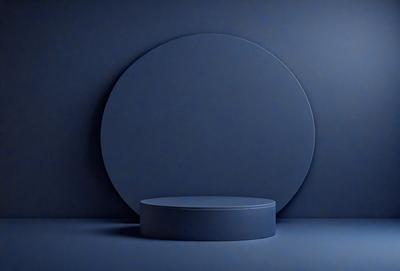The primary subject of the image is a blue circle, which is the main object, scene, or focus of the image. The setting/background consists of a blue wall, and the visual style is a photo. The colors and mood of the image are predominantly blue, creating a calm and serene atmosphere.