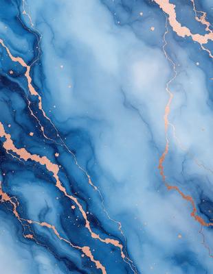The primary subject of the image is a blue and gold swirling pattern, which appears to be a painting or a digital artwork. The setting is a blue and gold background, which complements the swirling pattern. The visual style is a mix of digital art and painting, creating a unique and eye-catching design. The colors and mood of the image are predominantly blue and gold, giving it a warm and vibrant atmosphere.
