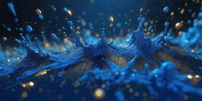 The primary subject of the image is a blue ocean with a splash of water. The setting is a blue background, and the visual style is a photo. The colors and mood of the image are predominantly blue, creating a serene and calming atmosphere.