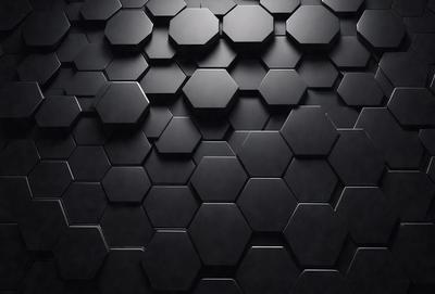 The primary subject of the image is a black and white patterned wall. The setting is a dark room, and the visual style is a close-up of the patterned wall. The dominant colors are black and white, creating a moody atmosphere.