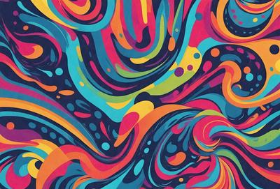 The primary subject of the image is a colorful, abstract design featuring a mix of blue, orange, and yellow colors. The setting is a blue background, which contrasts with the vibrant colors of the design. The visual style appears to be a combination of digital art and illustration, creating a unique and eye-catching pattern. The overall atmosphere is lively and energetic, with the colors and design elements working together to create a dynamic and engaging visual experience.