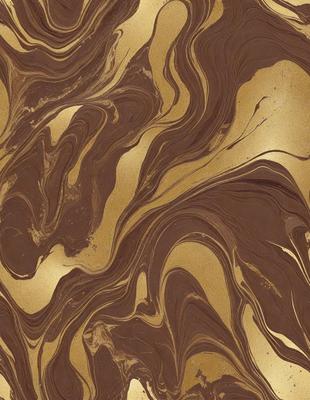 The primary subject of the image is a close-up of a brown and gold patterned wallpaper. The setting is a room with a wall covered in the patterned wallpaper. The visual style is a close-up of the wallpaper, showcasing its intricate design. The dominant colors in the image are brown and gold, creating a warm and inviting atmosphere.