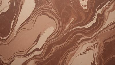 The primary subject of the image is a close-up of a brown and white marbled surface, which appears to be a piece of art or a decorative item. The setting is a room with a wooden floor, and the visual style is a combination of a photo and a drawing. The colors and mood of the image are warm and inviting, with the brown and white marbled surface creating a sense of depth and texture.