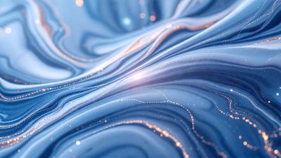 The primary subject of the image is a blue, swirling, and shimmering water surface. The setting is a blue ocean, and the visual style is a digital art or illustration. The dominant colors are blue and white, creating a serene and calming atmosphere.