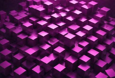 The primary subject of the image is a purple, three-dimensional grid pattern. The setting is a purple background, which creates a visually striking contrast with the grid pattern. The visual style of the image is a combination of digital art and illustration, as it features a complex, geometric design. The dominant colors in the image are purple and pink, giving it a vibrant and lively atmosphere.