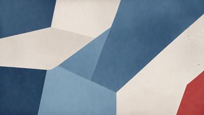 The primary subject of the image is a blue and white geometric pattern. The setting is a blue background, and the visual style appears to be a digital art or illustration. The dominant colors are blue and white, creating a calm and soothing atmosphere.