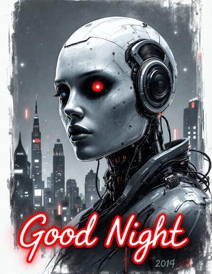 The primary subject of the image is a woman with a futuristic, robotic appearance. She is the main focus of the image, and her features are prominently displayed. The setting is a cityscape, with a skyline visible in the background. The visual style is a digital art or illustration, with a combination of red and black colors creating a bold and striking appearance. The overall atmosphere is one of mystery and intrigue, as the woman's robotic features and the futuristic setting evoke a sense of