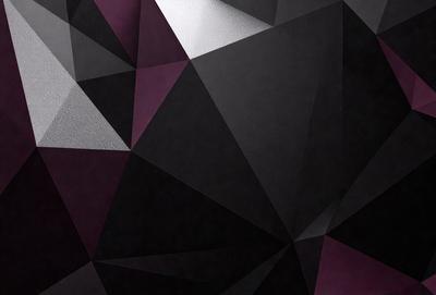 The primary subject of the image is a black and purple geometric pattern. The setting is a black background, which contrasts with the purple and black geometric pattern. The visual style is a combination of digital art and illustration, creating a unique and eye-catching design. The dominant colors are black and purple, giving the image a bold and striking appearance.