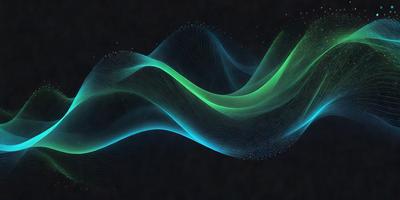 The primary subject of the image is a green wave or a green light, which appears to be a digital art or illustration. The setting is a dark background, and the visual style is a combination of digital art and illustration. The colors and mood of the image are predominantly green, creating a calm and soothing atmosphere.