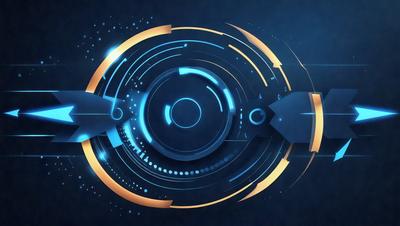 The primary subject of the image is a blue circle with a yellow ring around it. The setting is a blue background, and the visual style appears to be a digital art or illustration. The dominant colors are blue and yellow, creating a vibrant and lively atmosphere.