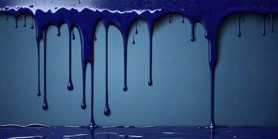 The primary subject of the image is a blue wall with dripping paint, creating a visually striking scene. The setting is a room with a blue wall, and the visual style appears to be a combination of a photo and digital art. The dominant colors are blue and white, creating a calm and serene atmosphere.