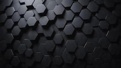 The primary subject of the image is a black and white patterned wall. The setting is a dark room, and the visual style is a close-up of the patterned wall. The dominant colors are black and white, creating a moody atmosphere.