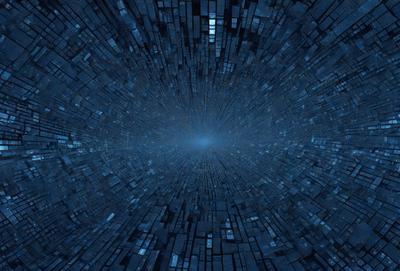 The primary subject of the image is a blue and white spiral pattern. The setting is a dark, blue background, which creates a contrasting and visually striking scene. The visual style is a combination of digital art and illustration, giving the image a unique and artistic appearance. The colors and mood of the image are predominantly blue and white, with a sense of depth and complexity.