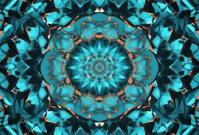 The primary subject of the image is a blue and white geometric pattern, which appears to be a digital art or illustration. The setting is a blue background, and the visual style is a combination of digital art and illustration. The dominant colors are blue and white, creating a calm and soothing atmosphere.
