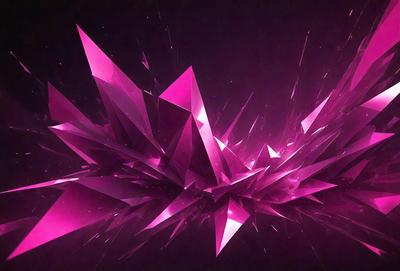 The primary subject of the image is a large, pink, three-dimensional crystal structure. The setting is a dark background, which contrasts with the vibrant pink color of the crystal. The visual style is a digital art or illustration, as the crystal appears to be a digital creation. The colors and mood of the image are predominantly pink, creating a sense of warmth and elegance.