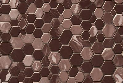The primary subject of the image is a close-up of a brown brick wall with a pattern of hexagonal shapes. The setting is a brick wall, and the visual style is a photo. The dominant colors are brown and beige, creating a warm and earthy atmosphere.