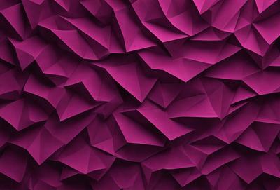 The primary subject of the image is a purple wall with a pattern of triangles. The setting is a room with a purple wall, and the visual style is a close-up of the wall. The colors and mood of the image are predominantly purple, creating a calm and soothing atmosphere.