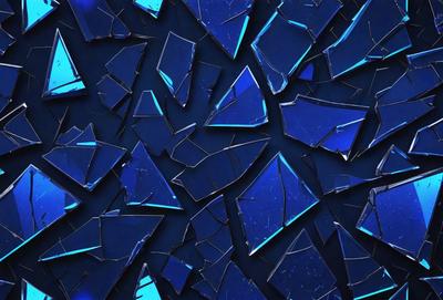 The primary subject of the image is a blue glass shard, which is the main object, scene, or focus of the image. The setting or background is a dark blue surface, which creates a contrasting and dramatic atmosphere. The visual style of the image is a close-up of the blue glass shard, showcasing its unique texture and design. The colors and mood of the image are predominantly blue, giving it a calm and serene appearance.