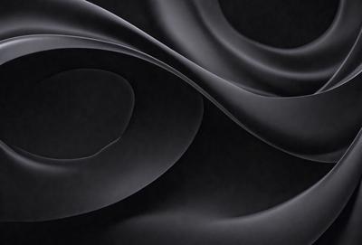 The primary subject of the image is a black and white photo of a curved, swirling pattern. The setting is a black background, which emphasizes the pattern. The visual style is a close-up of the pattern, showcasing its intricate details. The colors and mood of the image are predominantly dark and moody, with the black background and the swirling pattern creating a sense of depth and complexity.
