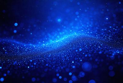 The primary subject of the image is a blue background with a pattern of blue lights. The setting appears to be a dark space, possibly a night sky. The visual style of the image is a digital art or illustration, as it features a blue light pattern that resembles a wave or a flowing motion. The colors and mood of the image are predominantly blue, creating a serene and calming atmosphere.