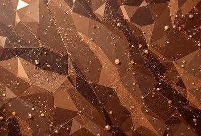 The primary subject of the image is a close-up of a brown, textured surface with a pattern of dots and triangles. The setting appears to be a wall or a piece of artwork, possibly made of wood or stone. The visual style of the image is a combination of photo and digital art, creating a unique and intriguing pattern. The colors and mood of the image are warm and earthy, with the brown tones and dots creating a sense of depth and texture.