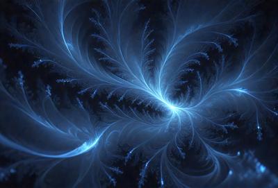 The primary subject of the image is a blue, swirling, and intricate pattern. The setting is a dark, blue background, which contrasts with the vibrant blue swirls. The visual style appears to be a combination of digital art and illustration, creating a unique and captivating design. The colors and mood of the image are predominantly blue, giving it a serene and calming atmosphere.