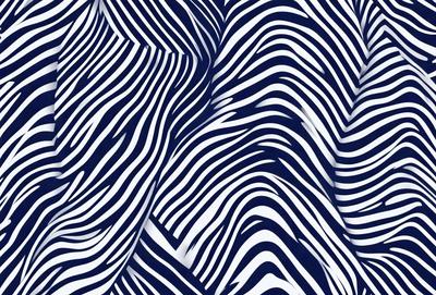 The primary subject of the image is a blue and white zebra pattern. The setting is a blue background, which creates a striking contrast with the zebra pattern. The visual style is a digital art or illustration, as the zebra pattern is intricately detailed and well-defined. The colors and mood of the image are predominantly blue and white, giving it a calm and serene atmosphere.
