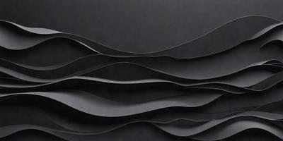 The primary subject of the image is a black and white artwork featuring a series of curved lines and waves. The setting is a black background, which contrasts with the artwork, creating a striking visual effect. The visual style appears to be a combination of digital art and illustration, with a focus on the interplay between light and shadow. The colors and mood of the image are predominantly dark and moody, with the black background and the artwork's composition contributing to the overall atmosphere.