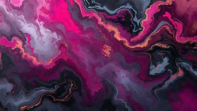 The primary subject of the image is a vibrant, colorful painting featuring a purple and pink background with swirling patterns. The setting is a black background, which contrasts with the painting's colors. The visual style is a combination of digital art and illustration, creating a unique and eye-catching piece of art. The dominant colors are purple and pink, which evoke a sense of warmth and energy.