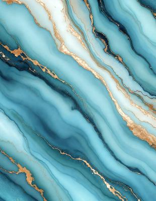 The primary subject of the image is a blue and gold marbled stone. The setting is a close-up of the stone, showcasing its intricate patterns and colors. The visual style is a detailed, up-close representation of the stone. The dominant colors are blue and gold, creating a rich and luxurious atmosphere.